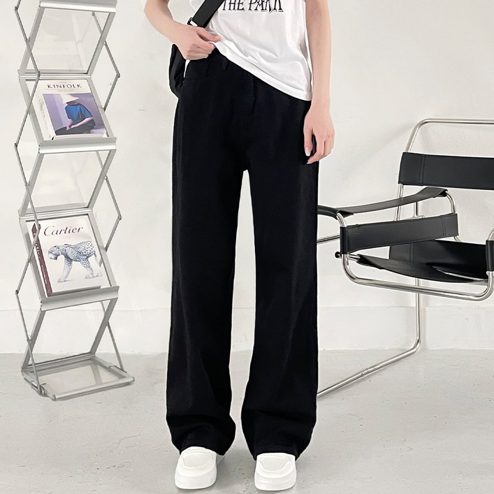 잘빠진 여성용 엘빈 2단기장 코튼 세미 와이드 롱팬츠