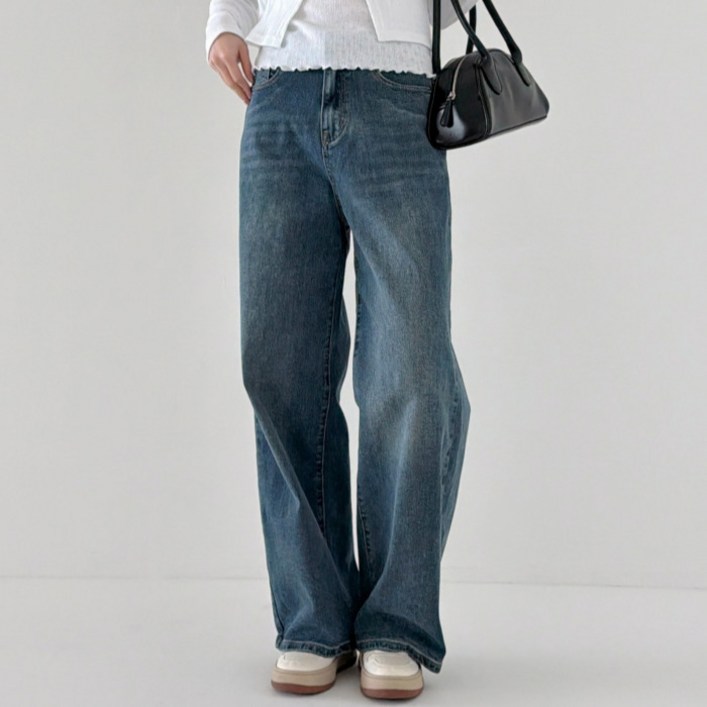 라라온 여성용 숏/기본/롱 기장 와이드 밴딩 스판 청바지 25TSP3388