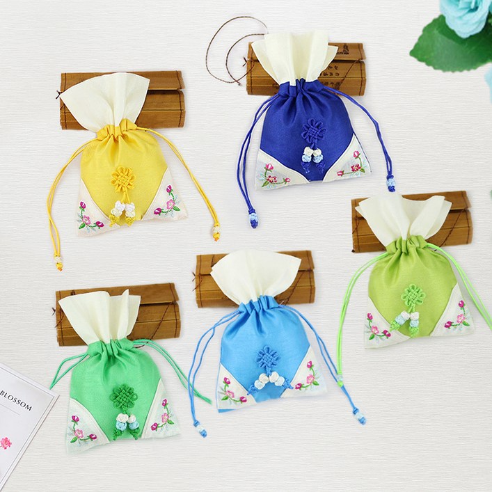 마메 전통 자수 복주머니 5p M, 혼합색상, 1세트