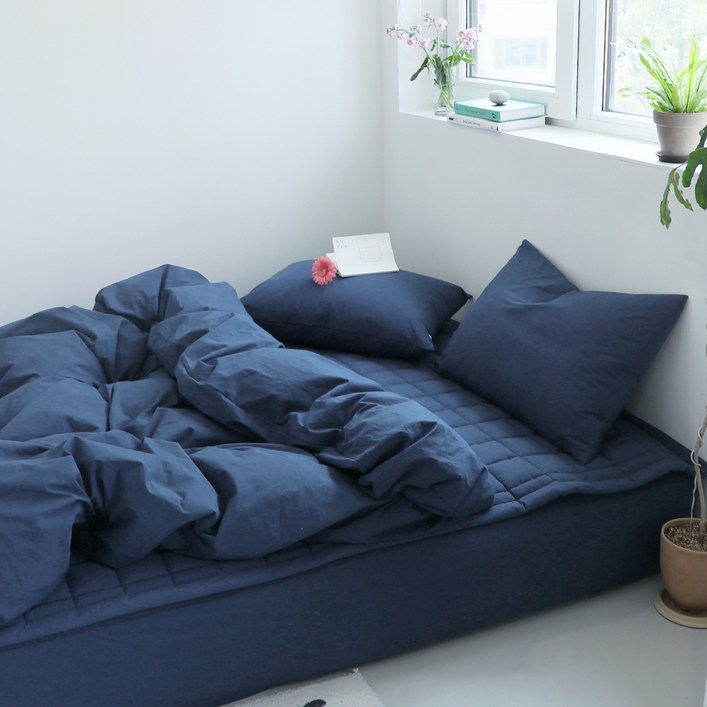 올리비아데코 블랭크 80수 고밀도 워싱 이불커버, 얼반 네이비