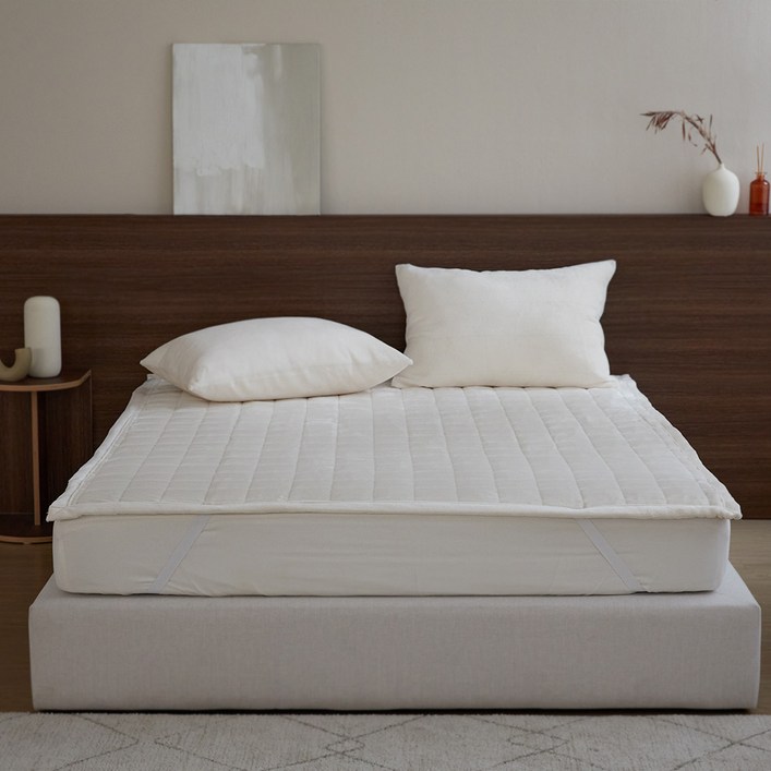 베네베딩 고정밴드형 프리미엄 누빔 극세사 침대 패드, 아이보리