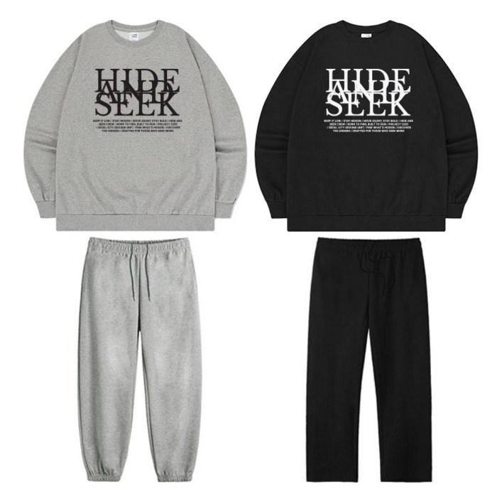 A.I.P 하이드 앤 시크 오버핏 맨투맨 조거 와이드 팬츠 세트 3color