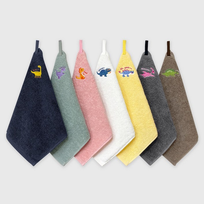 송월 어린이집 핸드타올 공룡자수 고리수건 5매, 화이트, 5장 송월 어린이집 핸드타올 공룡자수 고리수건 5매, 화이트, 5장