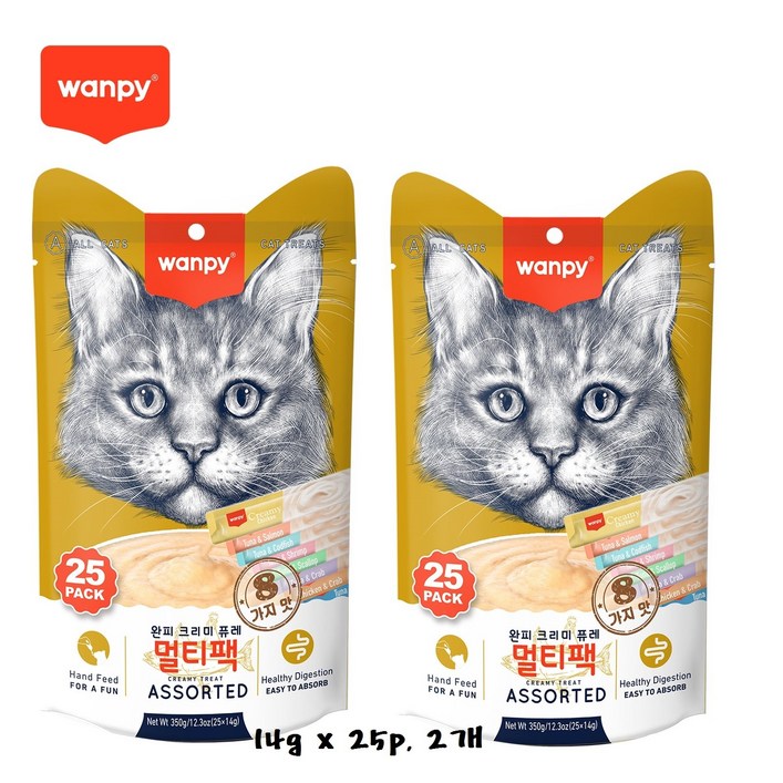 완피 크리미 퓨레 14g x 25p x 2봉, 짜먹는 고양이 츄르 간식, 14g 50개, 2개, 350g, 혼합