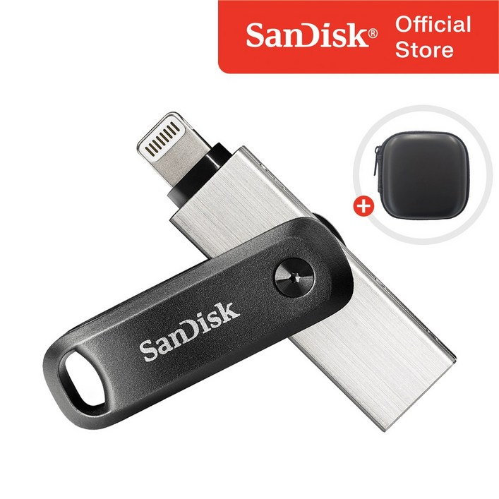 샌디스크 iXpand Go 아이폰 아이패드 8핀 전용 OTG USB 3.0 메모리  USB 보관 케이스, 256GB