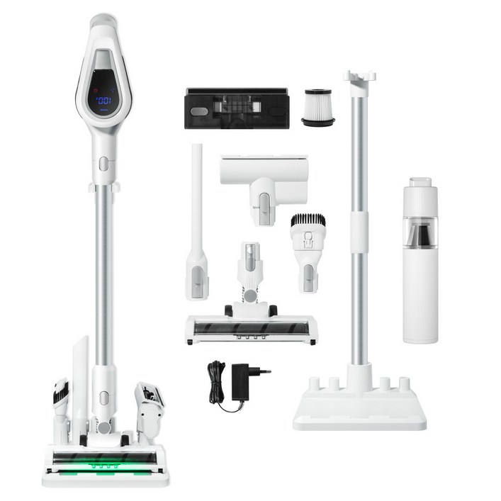 비브르 최신형 무선 청소기 흡입력 좋은 거치대 +물걸레+침구브러쉬 포함, 화이트, V17
