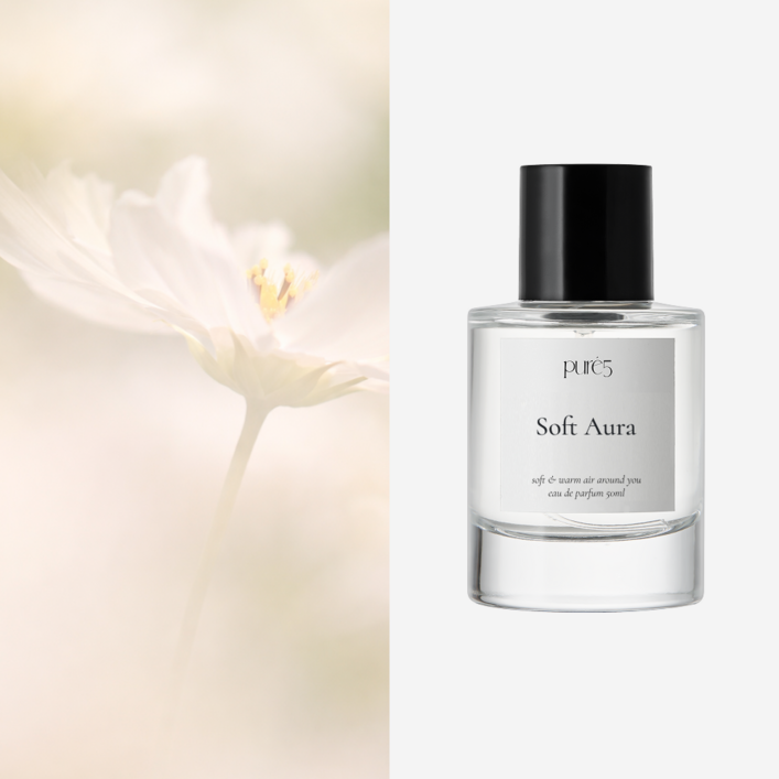 PURE5 뒤돌아보는 잔향 플로럴 머스크 비누향 향수 SOFT AURA 18ml 50ml