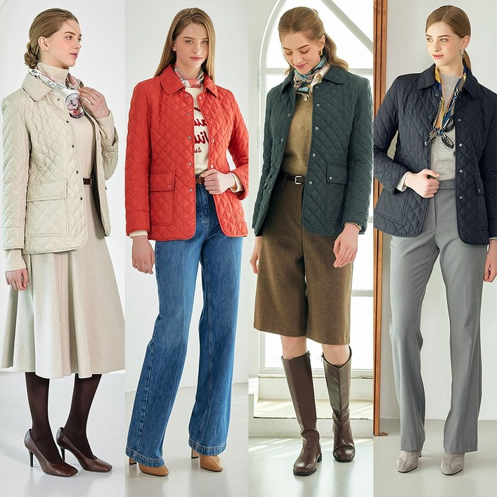 쇼핑엔티 매장판매동일 25FW 에꼴드파리 다이아몬드 퀼팅 자켓  스카프