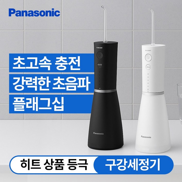 파나소닉 초음파 플래그십 구강세정기 휴대용 무선 치아 물치실 칫솔 교정 보철 치간 세척기 EWDJ86, EWDJ86, 화이트