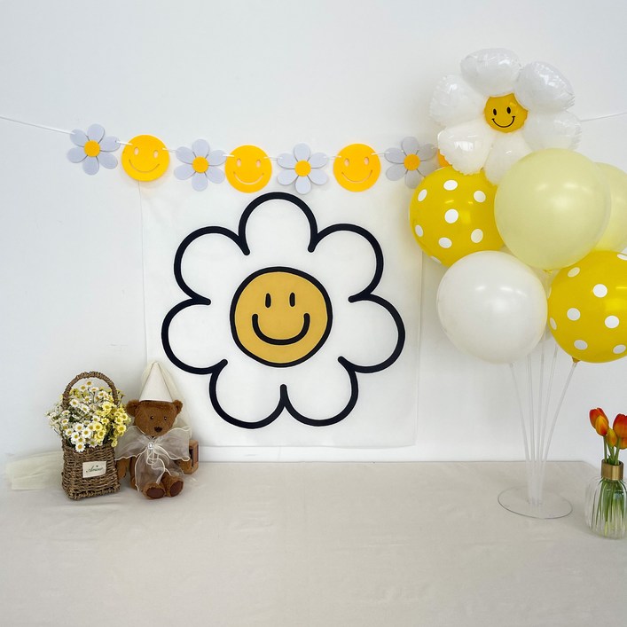 데이지 파티세트 생일 현수막 스마일 가랜드 데이지 라운드 9P 스탠드