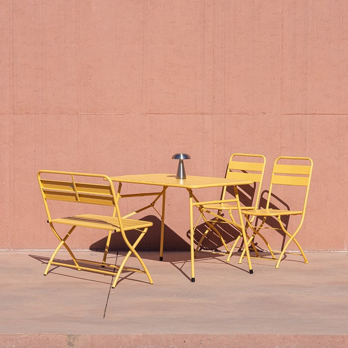 바젤 접이식 야외 테이블 벤치 의자 세트 4인 철제 체어, 옐로우