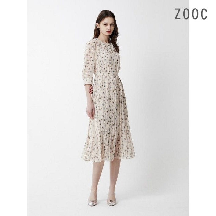 [백화점 정품] 주크 원피스 [ZOOC] 플라워 프린트 플리츠 쉬폰 LE_Z242MSE019