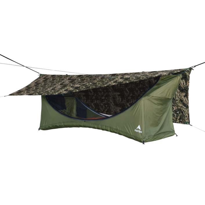 헤이븐텐트 Haven Tent XL 레이 플랫 해먹 텐트 세트- 그린 텐트 (203.2 cm x 76.2 cm), 레인플라이, 단열 슬리핑 패드 포함