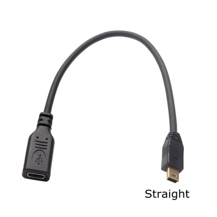 25cm 금도금 3a 90도 위 아래 왼쪽 직각 미니 usb 5pin 남성 usb type-c 여성 데이터 충전 짧은 케이블