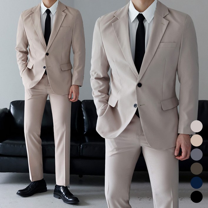 베이직바이블 남성용 사계절 베이직 수트 정장 세트 프리미엄 빅사이즈 자켓 슬랙스3color