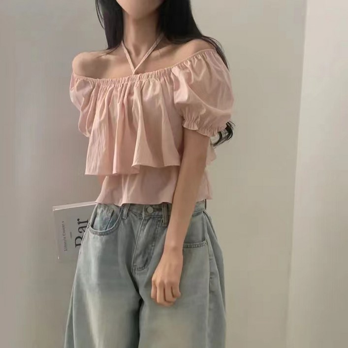 쪼예 오프숄더 투웨이 밴딩 퍼프 캉캉 프릴 반팔 블라우스