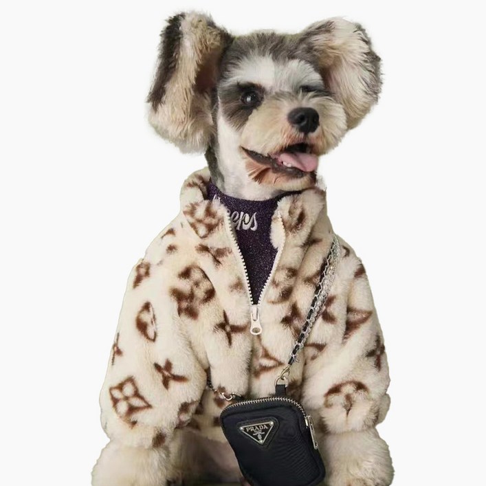 CemvnKeim 겨울 패션 강아지옷 명품 중소형 두꺼운 반려견 코트 강아지 고양이 겸용 패션옷 가을겨울 중소형 퍼코트