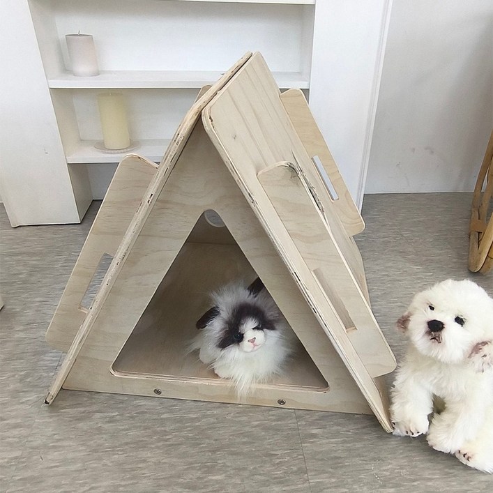 숨숨 원목 예쁜 애견집 고양이 강아지 집 펫하우스 삼각지붕, 미송나무