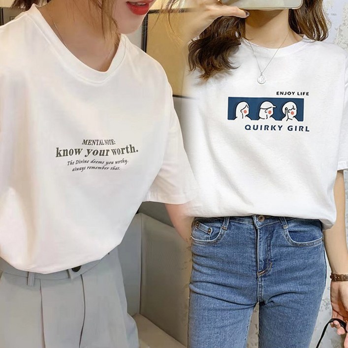 시그무드 여성 면 프린팅 반팔티 반팔티셔츠 2개 시그무드 여성 면 프린팅 반팔티 반팔티셔츠 2개