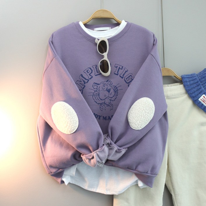 달콩 여성 기모맨투맨 겨울티 오버핏 어흥뽀글빵떡맨투맨기모