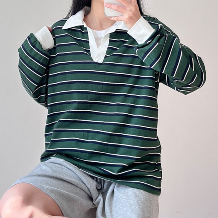 걸즈팩토리 여성용 하스카라 스트라이프 오버핏 긴팔티셔츠 국내제작