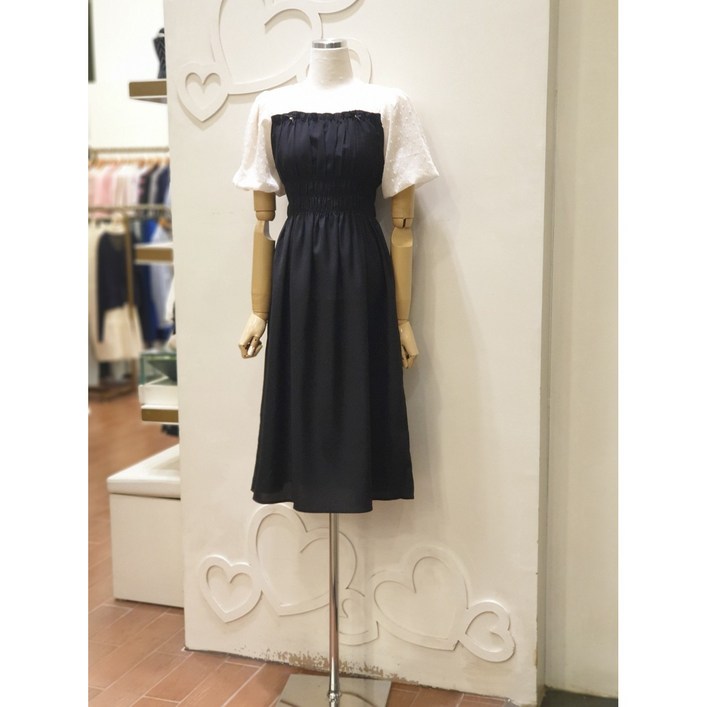 샤틴 스퀘어넥 스모킹밴딩 반팔 원피스