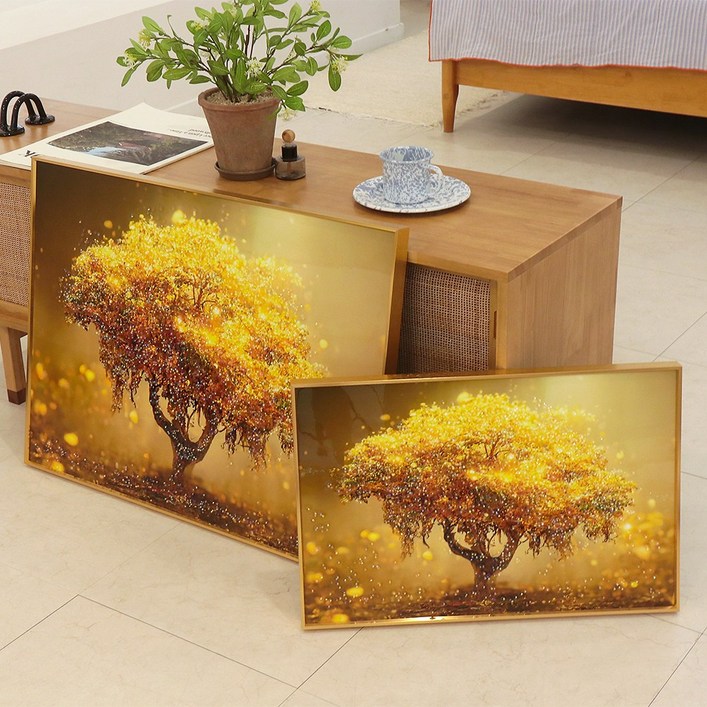 크리스탈 큐빅 황금 돈나무 그림 액자 인테리어 사무실 거실 돈들어오는 개업액자 풍수 벽 현관