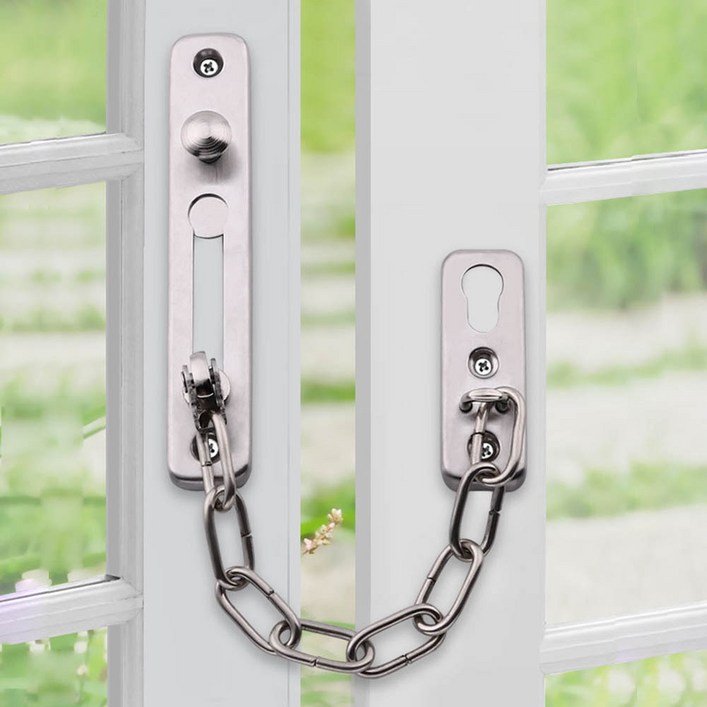 스퀘어 체인락 도어 안전고리 잠금장치 실버, 1개