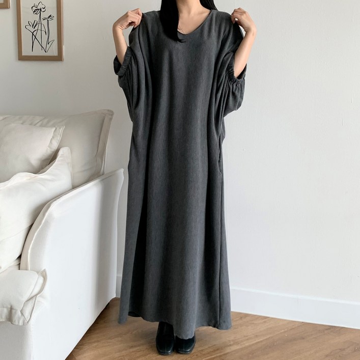 더한땀 빅사이즈 박스핏 니트 맥시 원피스 임부복