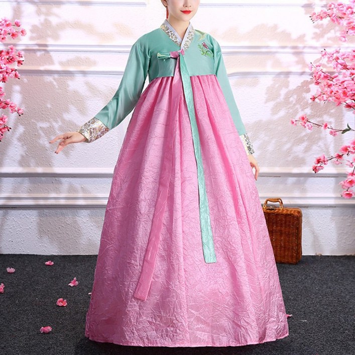 여성 진저리 쿨링 여름 개량 궁중 의상 전통 민속 무용 단체 공연 의상 시원한 장구 치마 풀세트 비보뉴