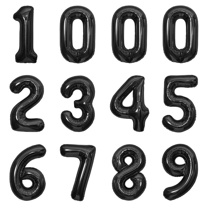 숫자 은박 호일 풍선 12p 세트 1000일 풍선 by 파티아일랜드, 1세트, 블랙