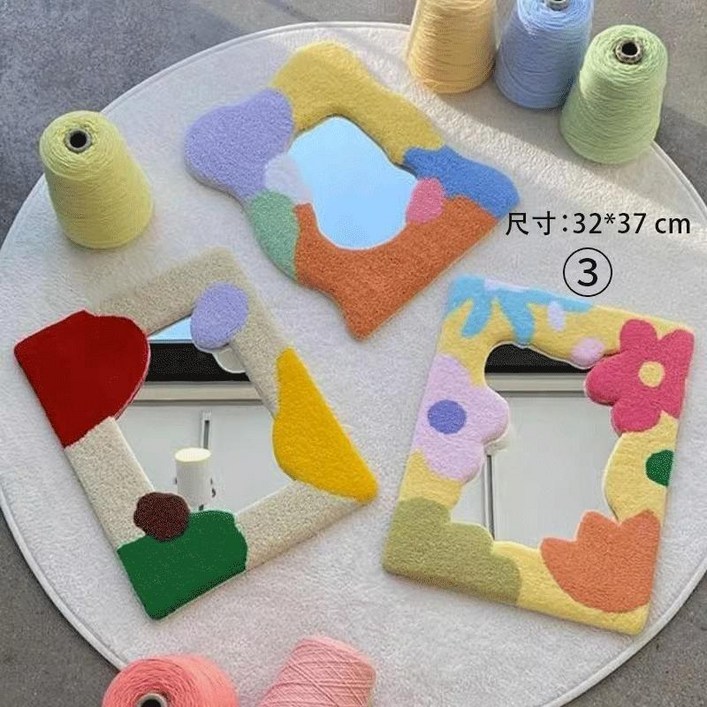 터프팅거울 벽거울 DIY 인테리어거울 화장대 테두리 터프팅 미러 꾸미기 메이크업 인테리어 벽걸이