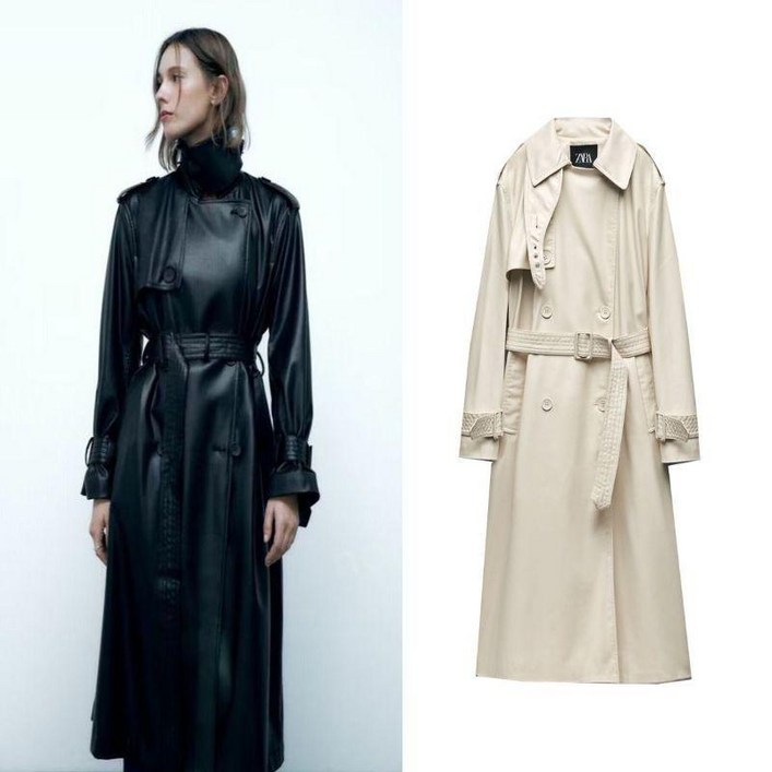 자라 페이크 레더 가죽 롱 자켓 트렌치 코트 ZARA