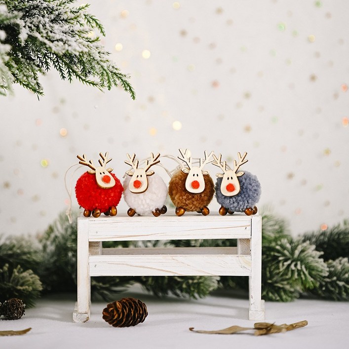 젤센 크리스마스 루돌프 트리장식인형 미니 4P 세트/ 펠트 인테리어 소품 장식 선물, 01_4개세트/레드+브라운+화이트+그레이