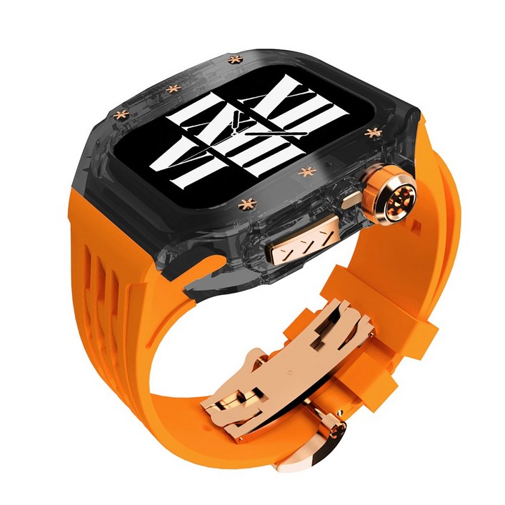 다비드 애플워치용 호환 플립형 일체형 스트랩 9 8 7 se 울트라 호환, 02.블랙케이스로즈오렌지스트랩, 1개