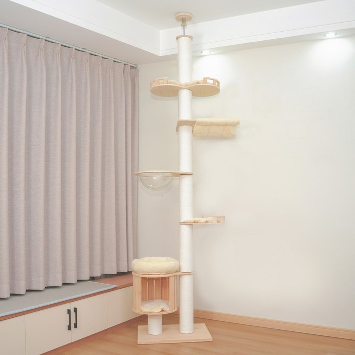 에스엘씨펫 스크래쳐 원목 고양이 캣폴 캣타워, 화이트, 1개