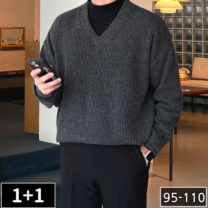 [1+1] 이브 남성용 봄 가을 오버핏 긴팔 브이넥 니트 (3088-2)