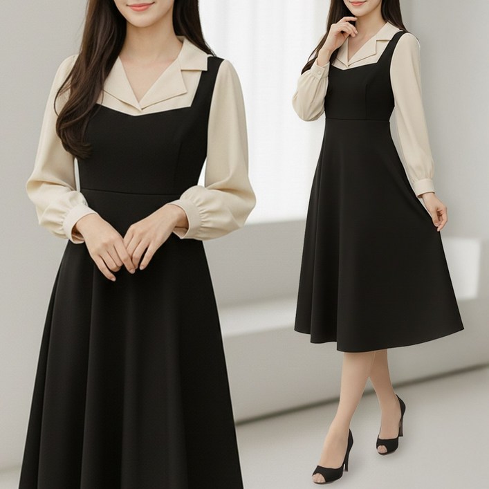 라뷰드 러블리 셔츠 뷔스티에 롱원피스 봄가을 겨울 원피스 여성 파티 하객룩