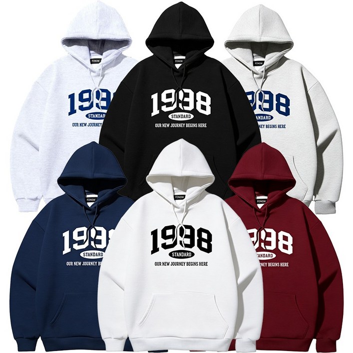 FONOW 남성 여성 빅사이즈 1998 레터링 프린트 빈티지 캐주얼 후드티