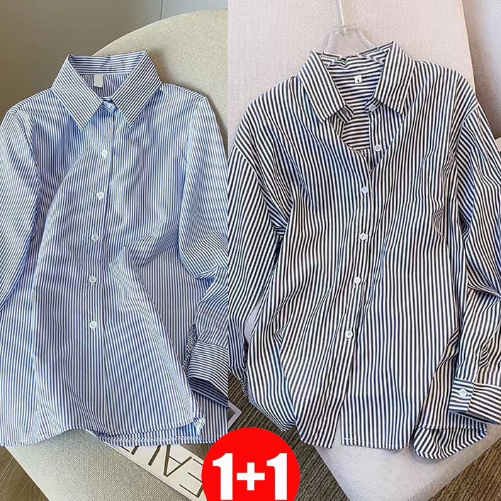 지고다그 11 여성 가을 겨울 루즈핏 스트라이프 셔츠 긴팔 블라우스 데일리 레이어드 오버핏 상의 GJX3780