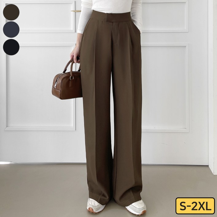 여리진 여성용 핀턱 와이드 일자 슬랙스 키작녀 팬츠 촤르르 바지 빅사이즈까지 S2XL