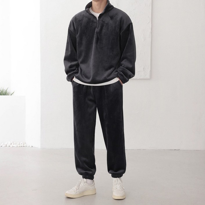 [SET]벨리 코듀로이 기모 반집업 와이드 조거 세트 트레이닝 셋업(4color)
