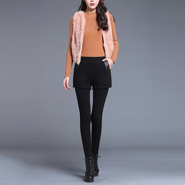 yuviny 유비니 여성 기모 레이어드 반바지 레깅스 KZ0001