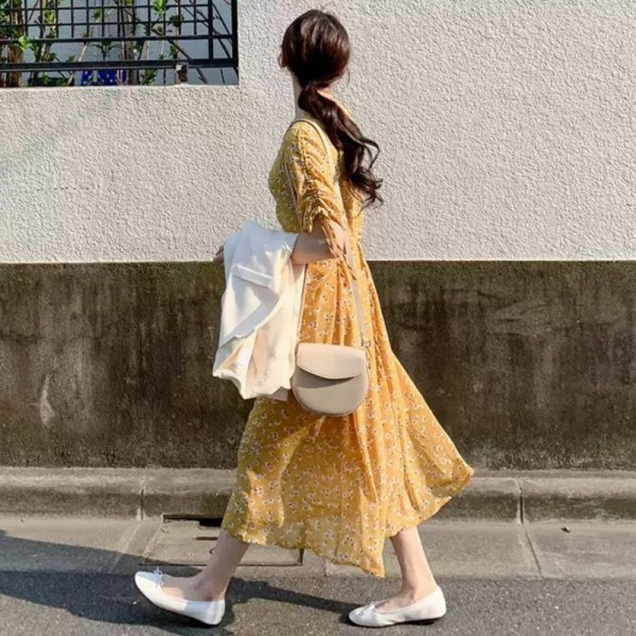 송혜교 인스타 원피스 옷 상의 패션 캐주얼 봄여름 뉴 미디 브이넥 도라지 쉬폰
