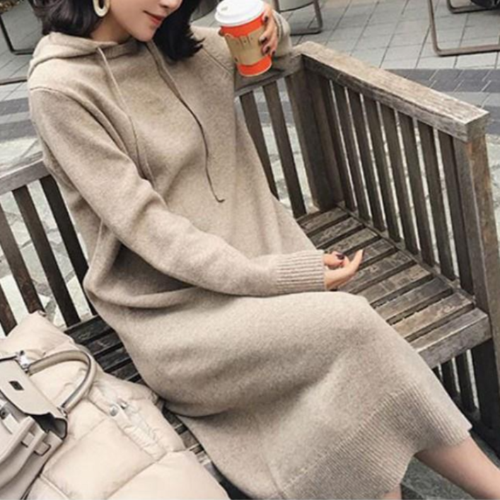 엔젤D 원피스 여성 후드 니트 원피스