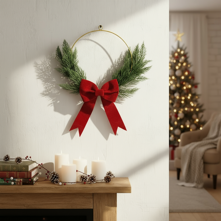 플라잉타이거 코펜하겐 크리스마스 리본 리스 벽장식 조화 레드벨벳 성탄절 오너먼트 도어 심플 트리