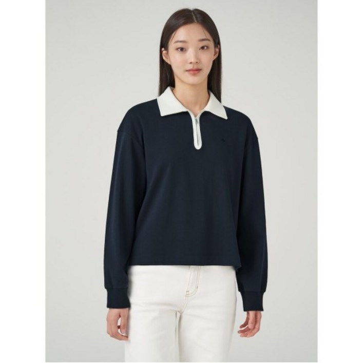 빈폴레이디스 코튼 칼라 배색 반집업 티셔츠 네이비BF3841C01R 689408