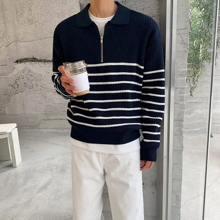 위드클로젯 오버핏 니트 반집업 스트라이프 캐주얼니트 맨투맨 위드클로젯 오버핏 니트 반집업 스트라이프 캐주얼니트 맨투맨