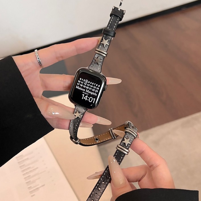 아이라 애플워치 호환 슬림 가죽 스트랩 밴드, 블랙