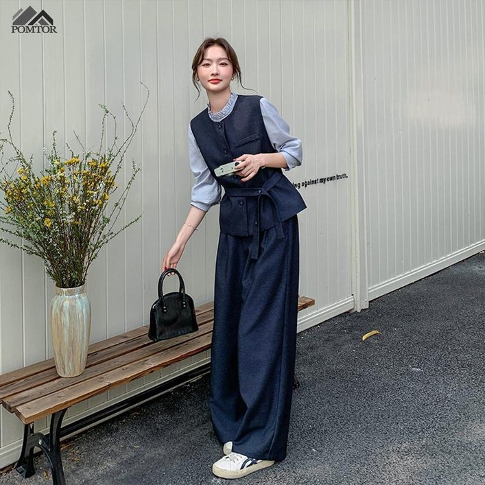 POMTOR 여성 캐주얼 정장 오버핏  세트 하객룩 스리피스